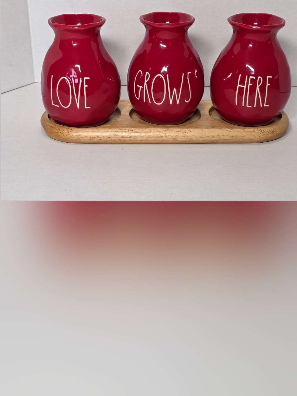 Rae Dunn Love Grows Here Artisan Bud Vases With Wooden Board Base - Picture 2 of 6